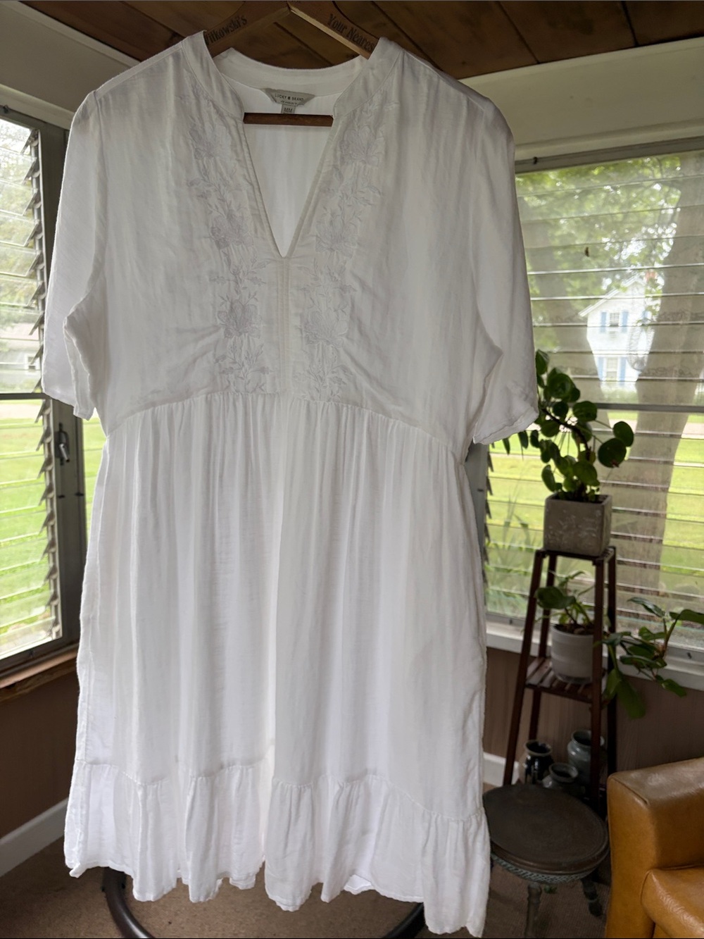 Lucky Brand White Ruffled V-Neck Dress